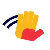 a yellow and red hand with blue stripes