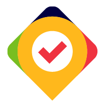 a colorful check mark in a diamond shape