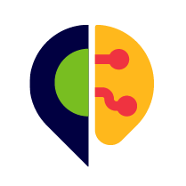 a colorful logo with a black background