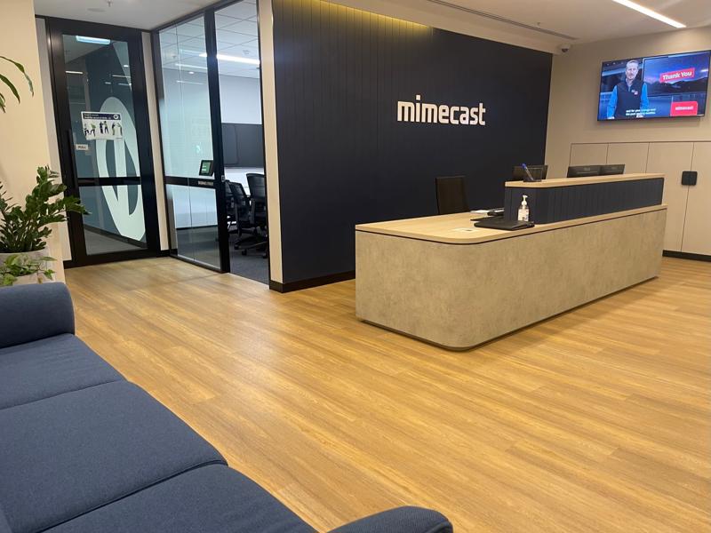 a reception desk in a building